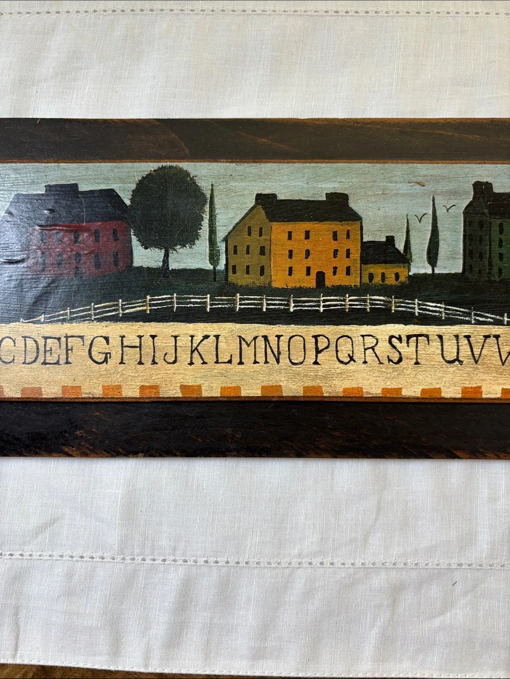 Vintage Wooden C.Palmer Signed Countryside Alphabet Art Primitive Folk Art
